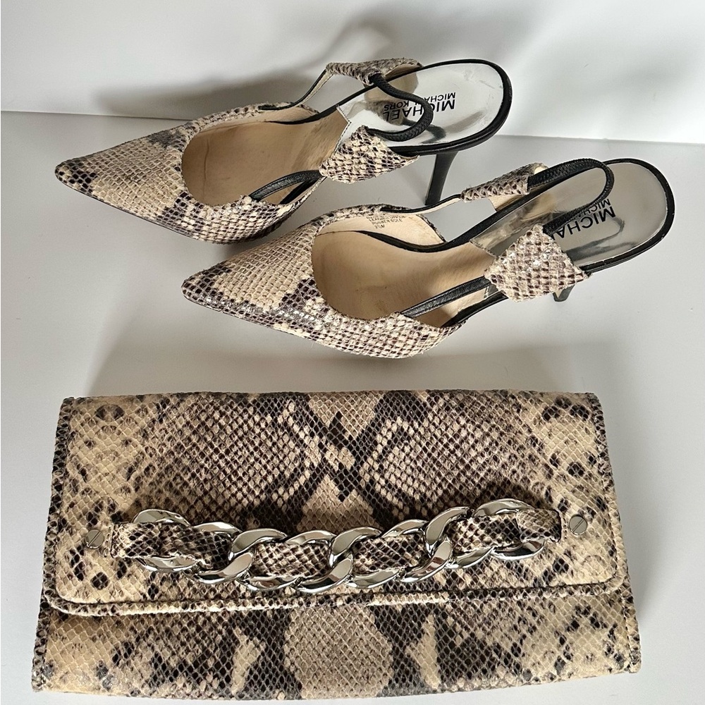 COPY - Michael Kors Snake Print Slingback Heels & Matching Clutch Set